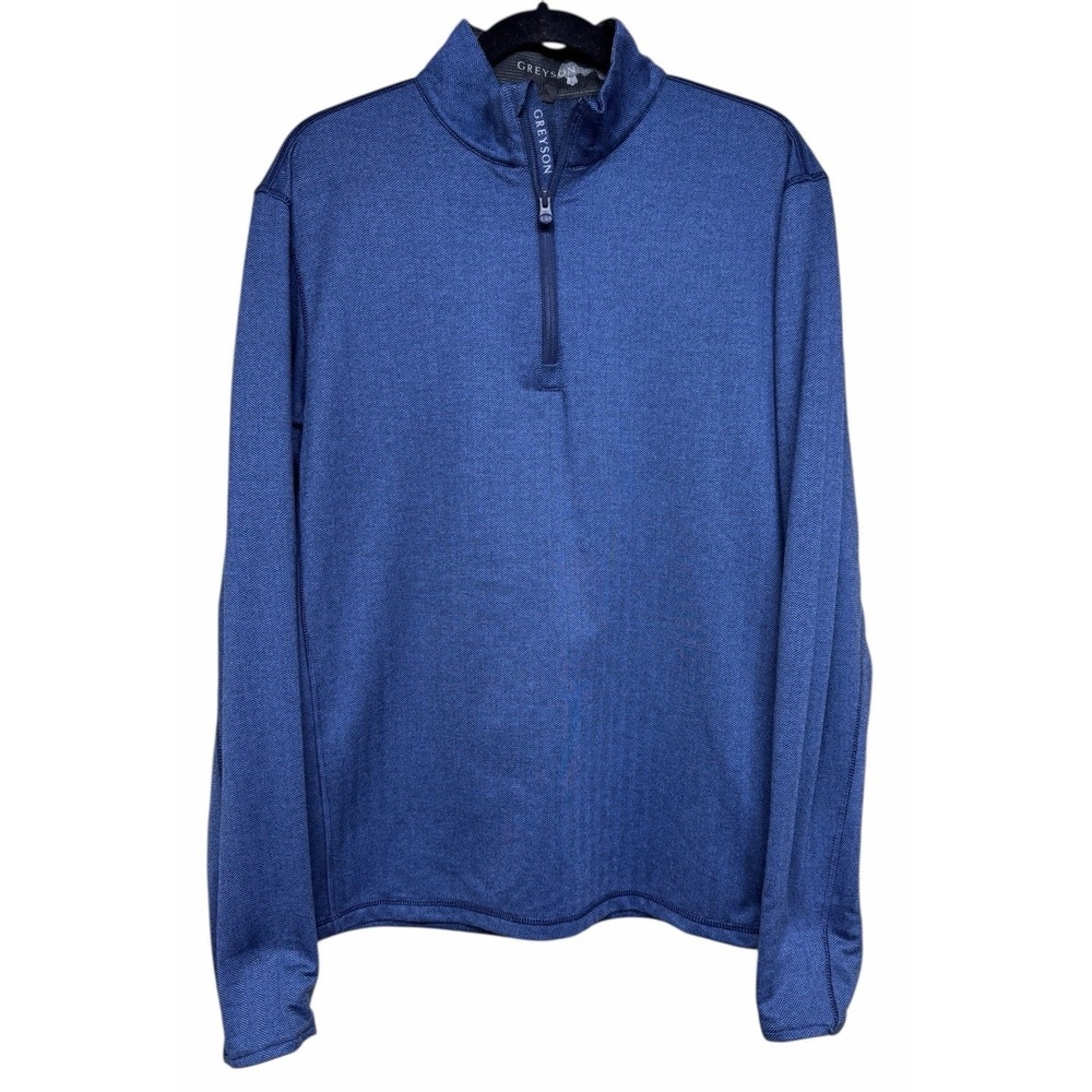 Greyson‎ Tate Quarter Zip Blue Herringbone Pullover 1/4 Zip Men's Size Large